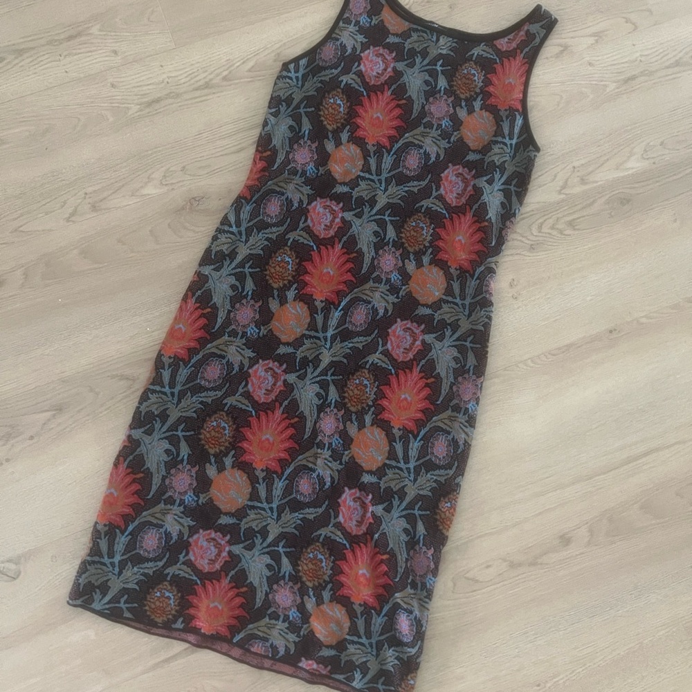 PERUVIAN CONNECTION Wildflower Jacquard Knit Dress 100 Pima Cotton Size Small - Picture 2 of 8